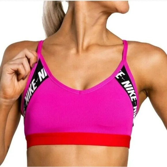 MEDIUM WOMEN'S Nike Sport Bra INDY RUNNING GYM CJ0559-601 PINK BLACK RED - Picture 1 of 5